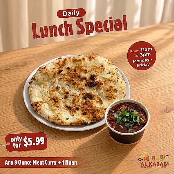 Any 8 Ounce Meat Curry and 1 Naan